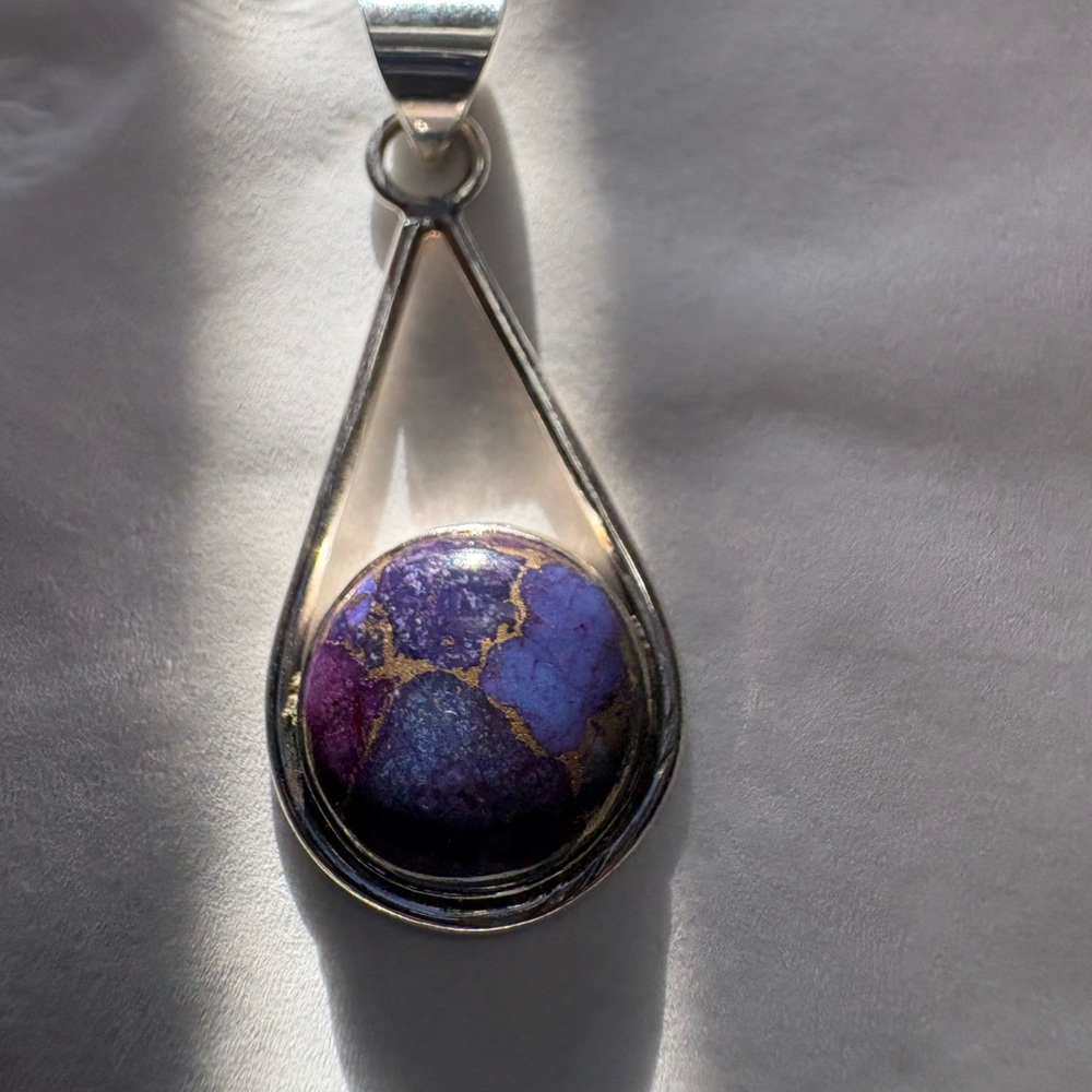 Purple stitchtite and Silver Teardrop Pendant s